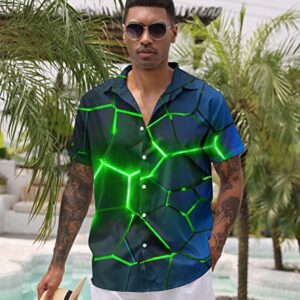 ALISISTER Men Shirt Flash Lava 3D Graphic Hawaiian Tropical Aloha Slimming Fit Tops Short Sleeve Button Down Collar Summer Beach Clothing