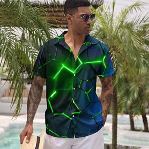 ALISISTER Men Shirt Flash Lava 3D Graphic Hawaiian Tropical Aloha Slimming Fit Tops Short Sleeve Button Down Collar Summer Beach Clothing