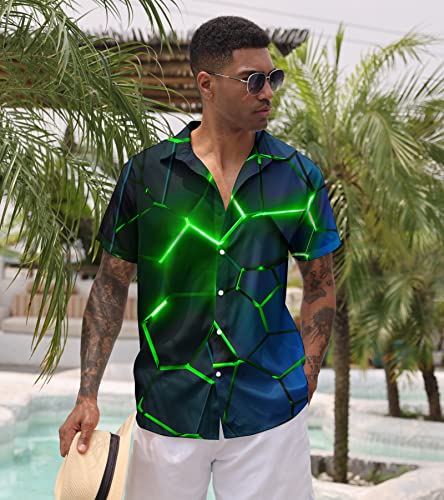 ALISISTER Men Shirt Flash Lava 3D Graphic Hawaiian Tropical Aloha Slimming Fit Tops Short Sleeve Button Down Collar Summer Beach Clothing