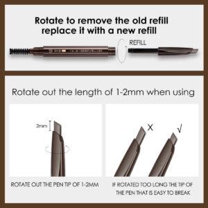 CRASLAN Makeup Brow Eyebrow Definer Pencil, Waterproof, Longlasting, Dual-Sided Brow Brush with Refill & Spoolie, 04 Smokey Brown,Triangle Tip