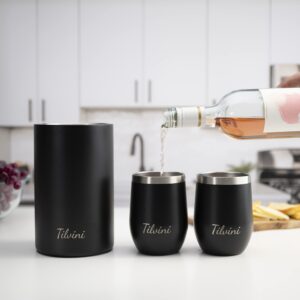 Insulated Wine Chiller Bucket & Wine Tumblers Silk Gift Box Set. Portable Wine Bottle Chiller For Picnic, Entertaining. Love Is Blind Wine Gift For Couples. Champagne Ice Bucket Outdoor Wine Glasses