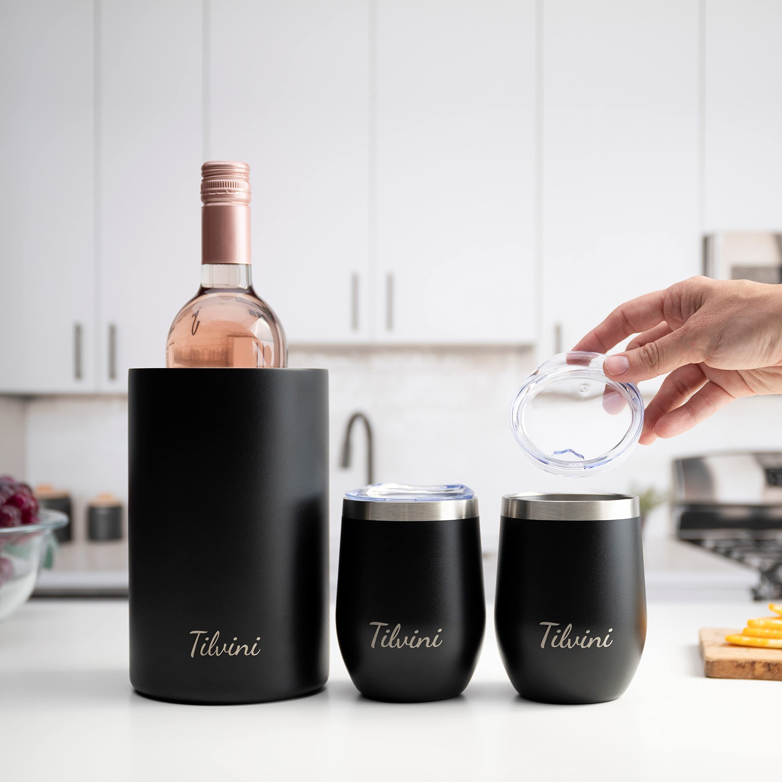 Insulated Wine Chiller Bucket & Wine Tumblers Silk Gift Box Set. Portable Wine Bottle Chiller For Picnic, Entertaining. Love Is Blind Wine Gift For Couples. Champagne Ice Bucket Outdoor Wine Glasses