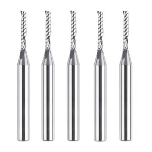 spetool 5pcs o flute spiral upcut router bit set 1/4 inch shank with 1/8 inch cutting diameter, carbide singe flute aluminum cutting end mill for cnc router