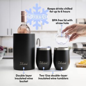 Insulated Wine Chiller Bucket & Wine Tumblers Silk Gift Box Set. Portable Wine Bottle Chiller For Picnic, Entertaining. Love Is Blind Wine Gift For Couples. Champagne Ice Bucket Outdoor Wine Glasses