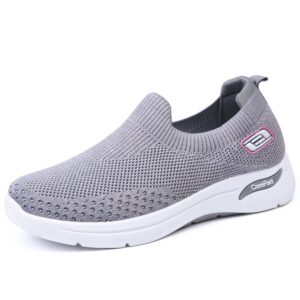 fenlogft women's lightweight slip-on walking shoes - breathable athletic tennis sneakers with soft knitted fabric for casual gym running activities of all ages (s-1 grey, numeric_8)