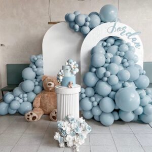 dusty blue balloons double stuffed blue balloon garland pastel blue balloons different sizes 18in 12in 5in latex slate blue balloon arch kit for birthday baby shower gender reveal neutral party