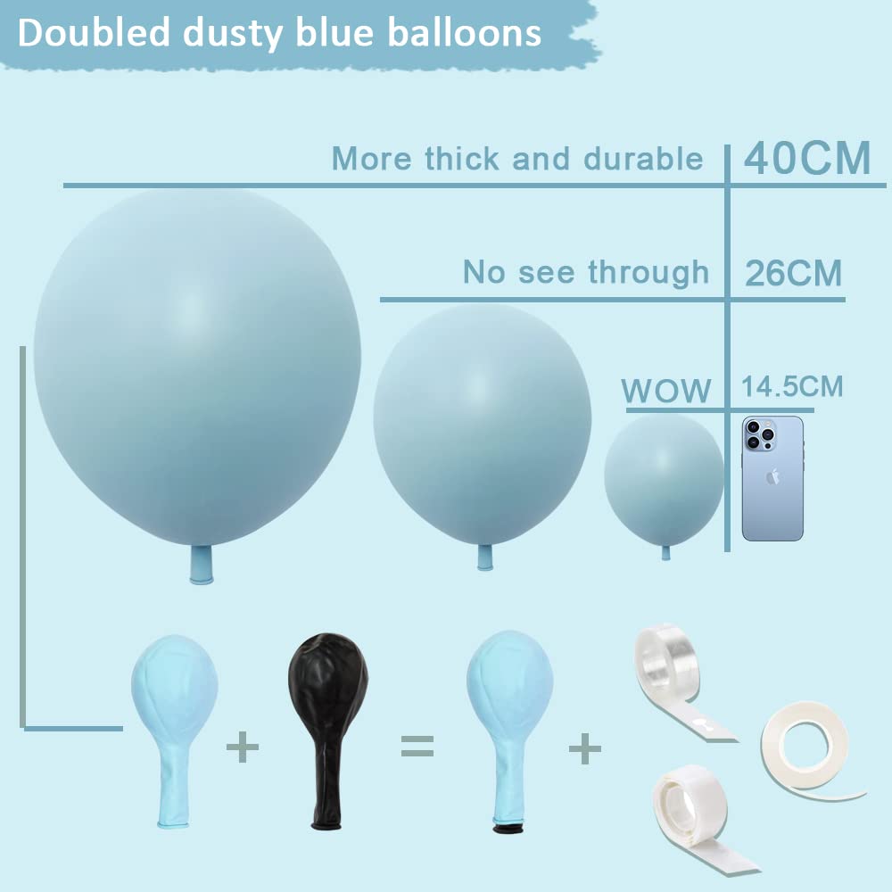 Dusty Blue Balloons Double Stuffed Blue Balloon Garland Pastel Blue Balloons Different Sizes 18In 12In 5In Latex Slate Blue Balloon Arch Kit For Birthday Baby shower Gender Reveal Neutral Party