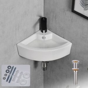 davivy 18" x 13" corner bathroom sink with pop up drain and installation kit,wall mount corner sink,ceramic vessel sink,small corner sink,white vessel sink,small vessel sink for bathrooms