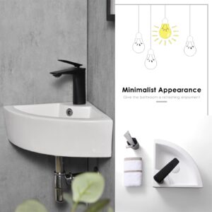 Davivy 18" x 13" Corner Bathroom Sink with Pop Up Drain and Installation Kit,Wall Mount Corner Sink,Ceramic Vessel Sink,Small Corner Sink,White Vessel Sink,Small Vessel Sink for Bathrooms