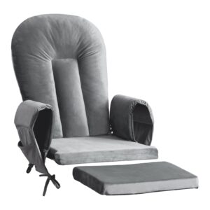paddie glider rocker replacement cushions set with storage velvet washable non slip for glider rocking nursery chair, 5pcs, light grey
