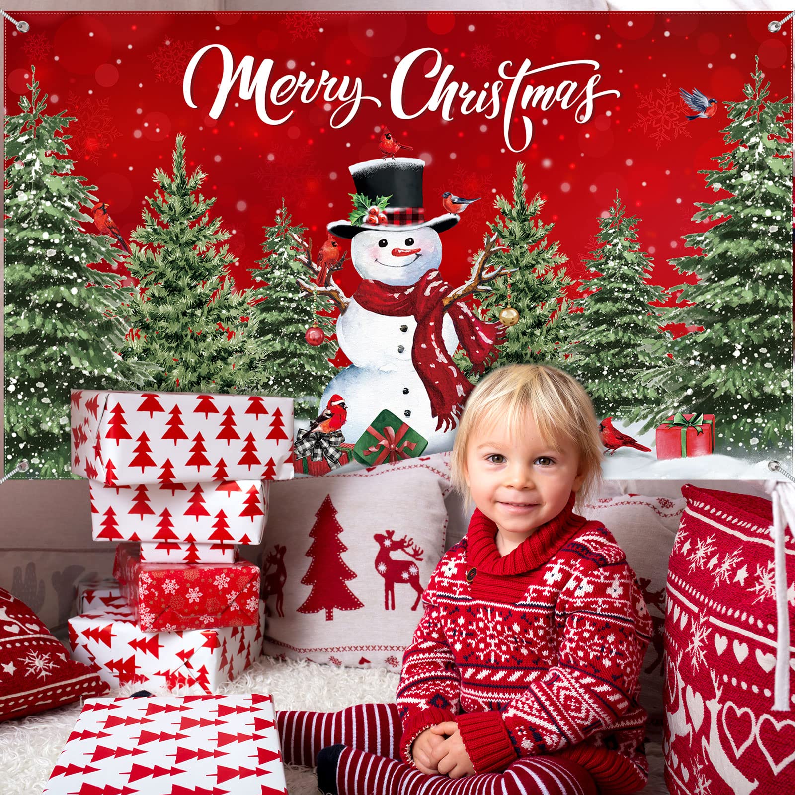 Christmas Backdrop Merry Christmas Party Decoration Christmas Photo Banner Signs Xmas Photography Background Photo Props for Winter New Year Xmas Eve Family Party Decoration Supplies (Snowman)