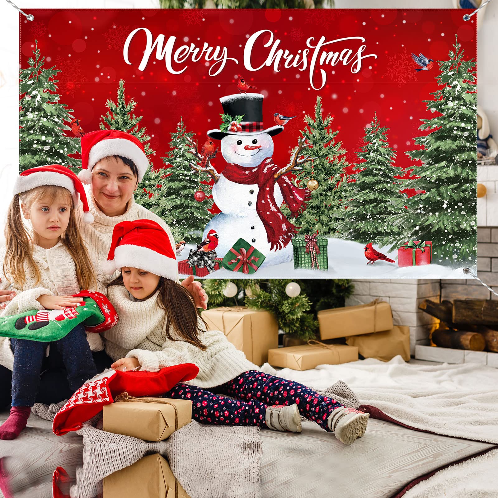 Christmas Backdrop Merry Christmas Party Decoration Christmas Photo Banner Signs Xmas Photography Background Photo Props for Winter New Year Xmas Eve Family Party Decoration Supplies (Snowman)