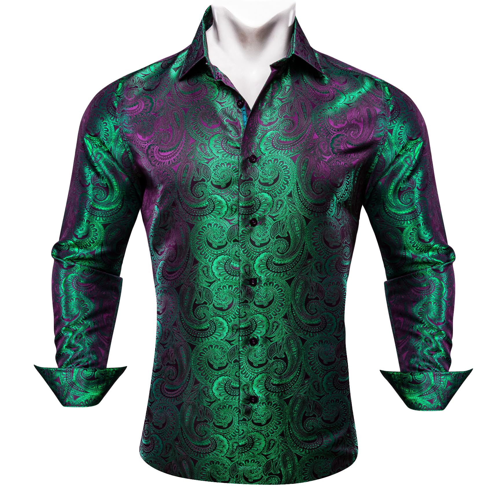 Barry.Wang Mens Shirt Unique Paisley Long Sleeve Silk Woven Flower Dress Shirts Regular Button Up Wedding/Casual Formal