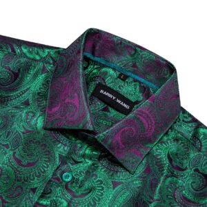 Barry.Wang Mens Shirt Unique Paisley Long Sleeve Silk Woven Flower Dress Shirts Regular Button Up Wedding/Casual Formal