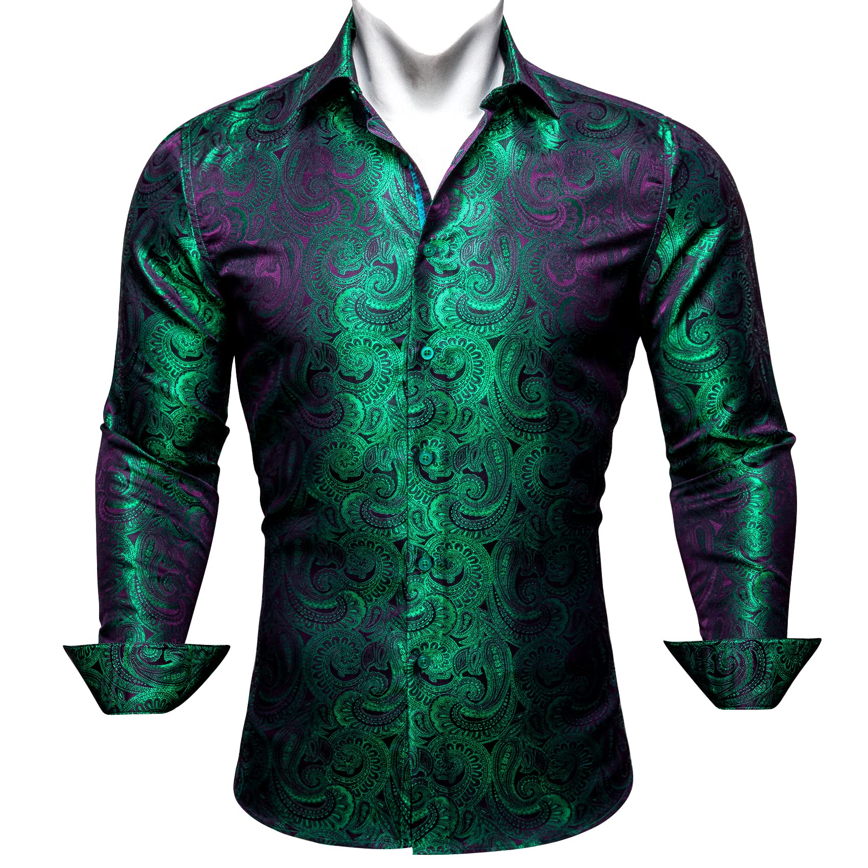 Barry.Wang Mens Shirt Unique Paisley Long Sleeve Silk Woven Flower Dress Shirts Regular Button Up Wedding/Casual Formal