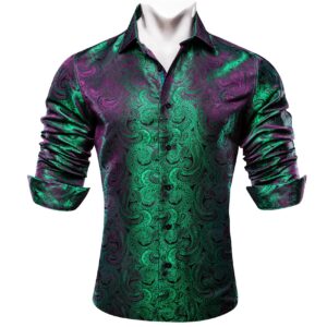 Barry.Wang Mens Shirt Unique Paisley Long Sleeve Silk Woven Flower Dress Shirts Regular Button Up Wedding/Casual Formal