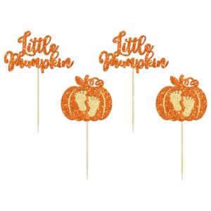 24Pcs Little Pumpkin Cupcake Toppers Glitter Pumpkin Cupcake Picks Little Pumpkin Baby Shower Decorations Fall Harvest Theme Baby Shower Kids Birthday Party Supplies