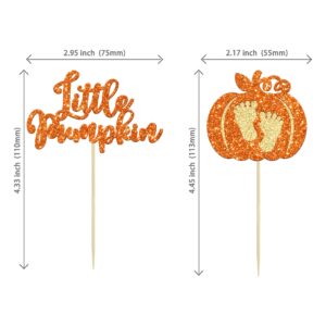 24Pcs Little Pumpkin Cupcake Toppers Glitter Pumpkin Cupcake Picks Little Pumpkin Baby Shower Decorations Fall Harvest Theme Baby Shower Kids Birthday Party Supplies