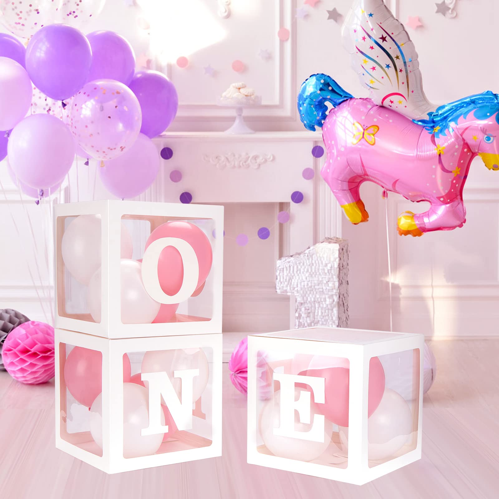 Voircoloria 1st Birthday Decorations for Boys, 3Pcs One Boxes for 1st Birthday for Boy or Girl with ONE Letters for Photoshoot Props 1st Birthday Party(White)