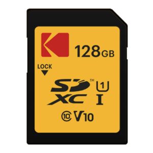 kodak premium memory card 128gb, 85mbs read speed, 25mbs write speed for full hd video and high-resolution pictures, compatible with sdhc and sdxc standards - ekmsd128gxc10k