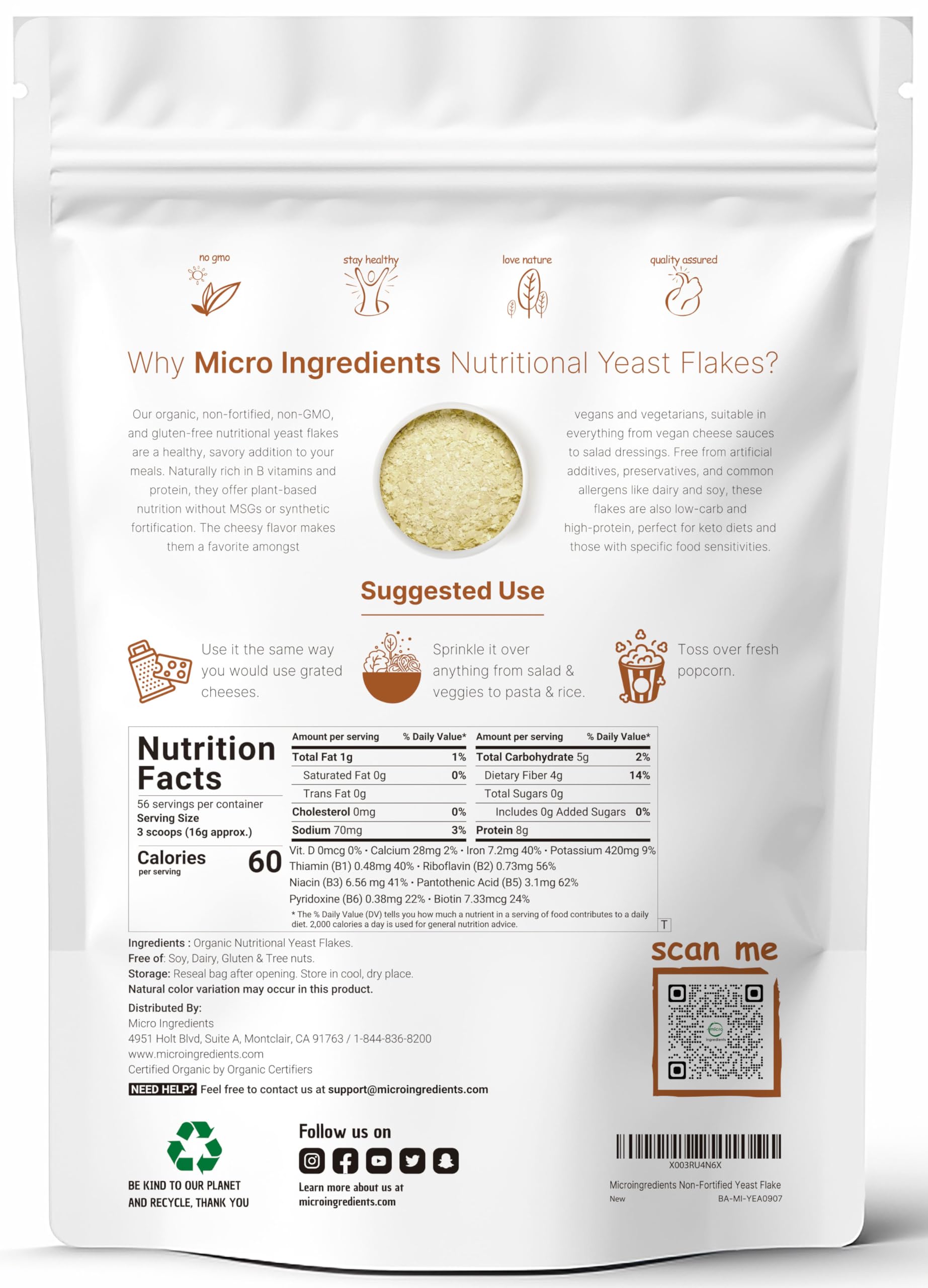 Organic Non-Fortified Nutritional Yeast Flakes, 2 Pounds | Rich in Vegan Protein, B Vitamins & Beta-glucans | Keto Friendly, Dairy Free Cheese Substitute, Non-GMO, Gluten Free