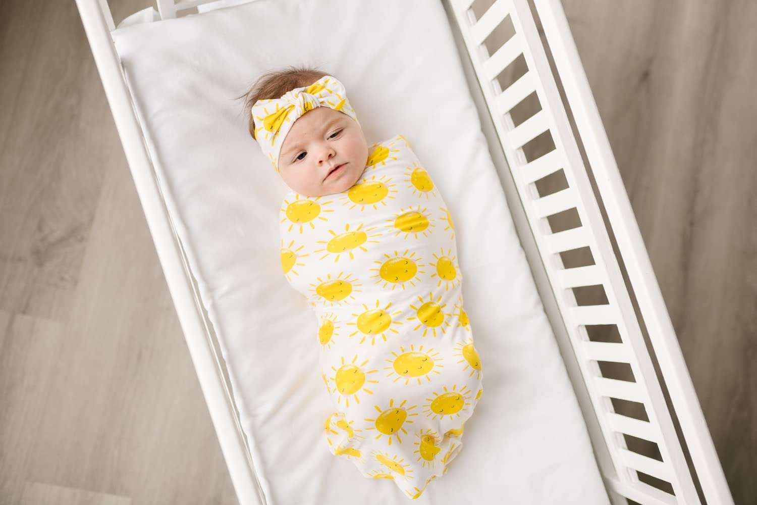 Little Sleepies Newborn Swaddle + Headband Set, Viscose from Bamboo Baby Wrap, Sunshine