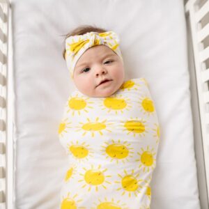 Little Sleepies Newborn Swaddle + Headband Set, Viscose from Bamboo Baby Wrap, Sunshine