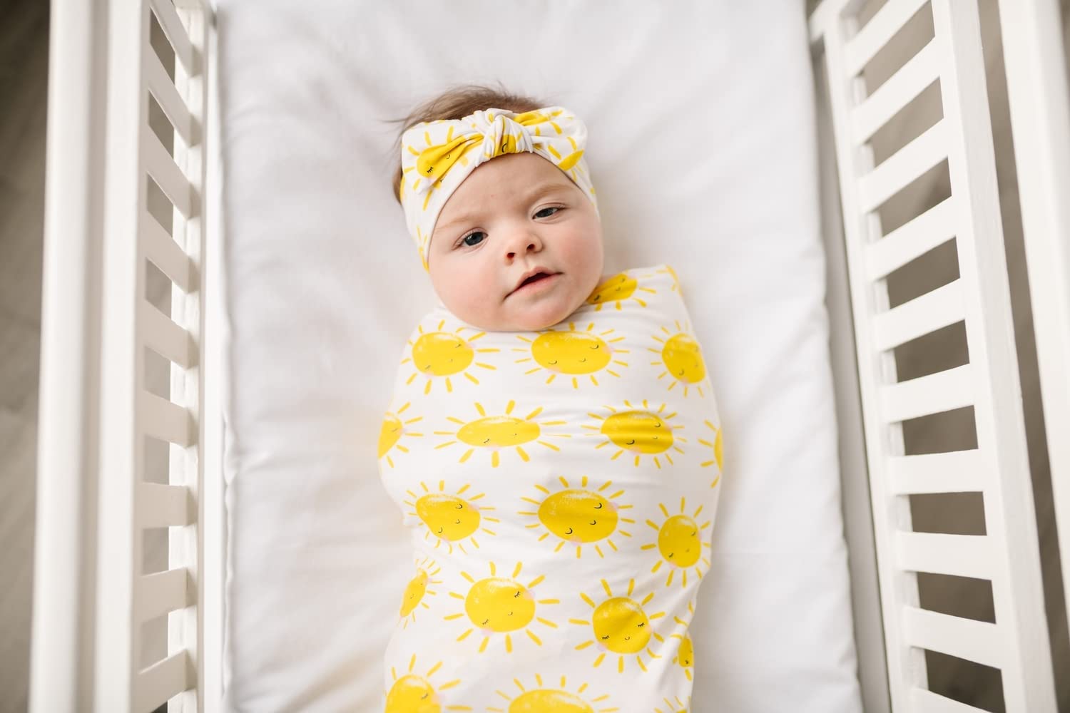 Little Sleepies Newborn Swaddle + Headband Set, Viscose from Bamboo Baby Wrap, Sunshine