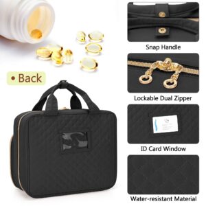 Damero Pill Bottle Organizer, Travel Medicine Bag Organizer, Medicine Organizer and Storage for Pills, Vitamin, Fish Oil, Medical Supplements for Women and Men, Black