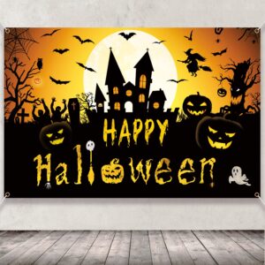 Halloween Decorations - Halloween Backdrop, Happy Halloween Banner with Witch, Pumpkin, Halloween Bats for Halloween Party Decorations, Halloween Decorations Indoor