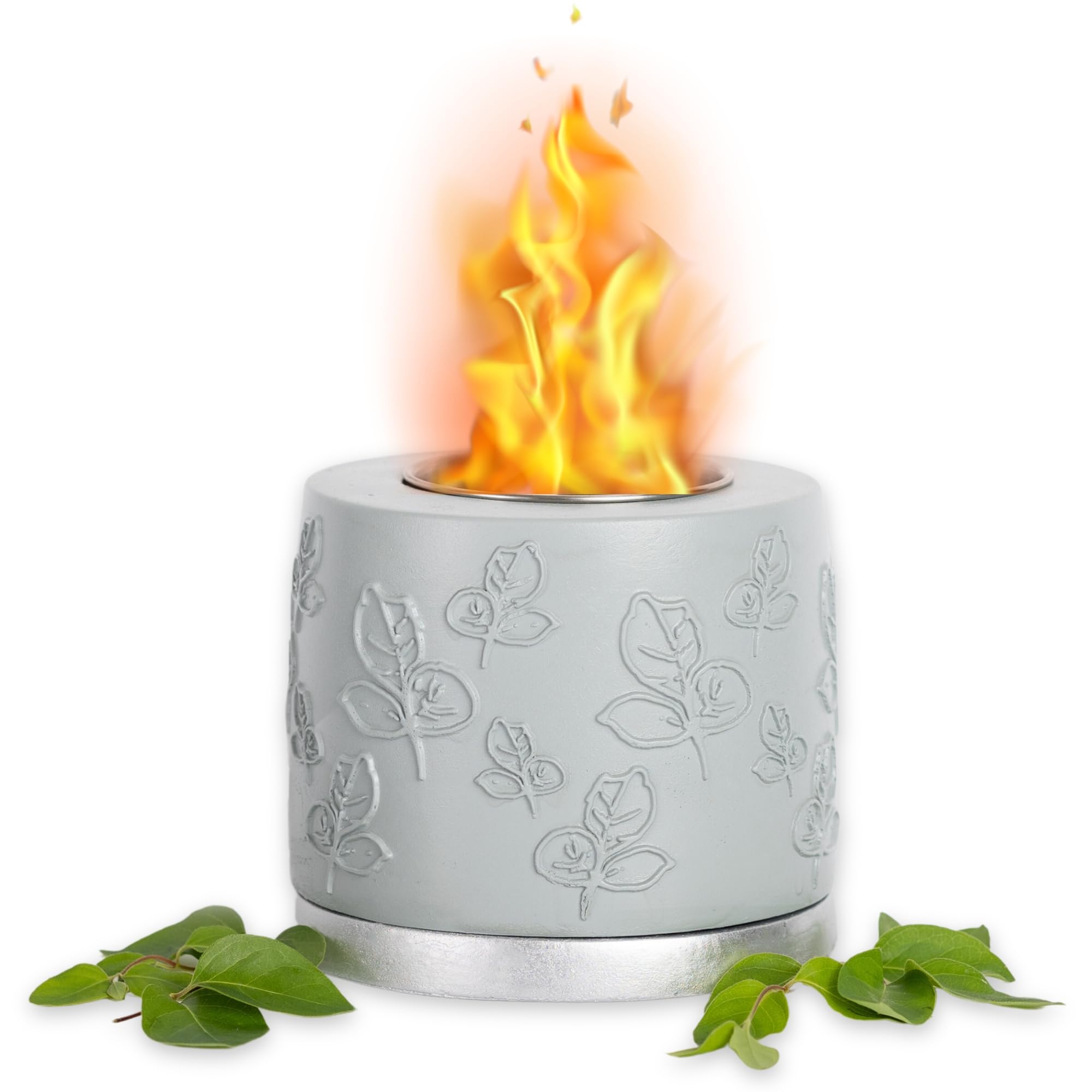 Daxxie Concrete Tabletop Fire Pit Bowl/Fireplace for Indoor and Outdoor, Ethanol Fuel, Home Deco, Portable, S'Mores Maker, Marshmallow Roaster (Musty Green)