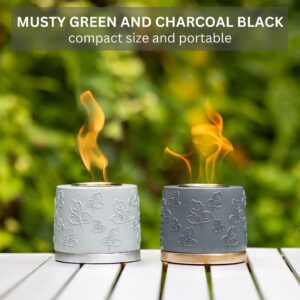 Daxxie Concrete Tabletop Fire Pit Bowl/Fireplace for Indoor and Outdoor, Ethanol Fuel, Home Deco, Portable, S'Mores Maker, Marshmallow Roaster (Musty Green)