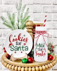 nefelibata christmas tiered tray decor, mini cookies for santa plate milk jar set, ceramics xmas treat plate home kitchen dining table decor holiday housewarming gift for young children new parents