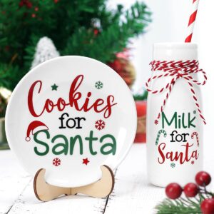 Nefelibata Christmas Tiered Tray Decor, Mini Cookies for Santa Plate Milk Jar Set, Ceramics Xmas Treat Plate Home Kitchen Dining Table Decor Holiday Housewarming Gift for Young Children New Parents