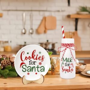 Nefelibata Christmas Tiered Tray Decor, Mini Cookies for Santa Plate Milk Jar Set, Ceramics Xmas Treat Plate Home Kitchen Dining Table Decor Holiday Housewarming Gift for Young Children New Parents