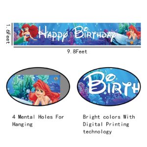 The Little Mermaid Theme Happy Birthday Banner 118in x 20In Underwater World Mermaid Ocean Nautical Backdrops Indoor Outdoor Decor for Princess Prince Birthday Party Backdrop Decoration Supplies