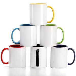 avla 6 packs porcelain sublimation mugs, 12 oz blank drinking cups with handles, diy coated ceramic coffee mug sets for cappuccino, tea, milk, latte, hot cocoa, microwave and dishwasher safe