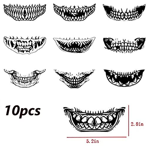 Halloween Temporary Tattoos Mouth Dark Black Face Mouth Teeth Stickers Terror Waterproof Ornaments for Adults kids 10pcs Halloween Tattoos Stickers Decal Party Decoration Supplies