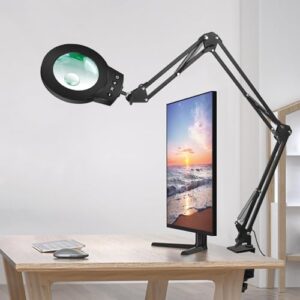 10x 5x magnifying glass light stand swing arm desktop lamp desk table close work up for crafting, reading, sewing, model assembly, soldering