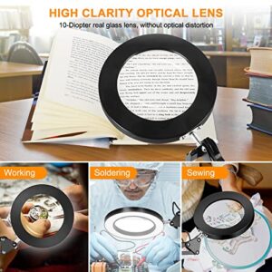 10X 5X Magnifying Glass Light Stand Swing Arm Desktop Lamp Desk Table Close Work Up for Crafting, Reading, Sewing, Model Assembly, Soldering