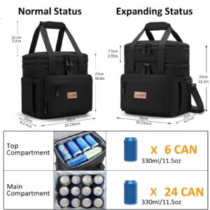 gelugee Lunch Bag Women,Double Deck Lunch Box for Men, Insulated Lunch Cooler Tote Bag, Waterproof Adult Lunchbox, 15L Large Black Lunch Pail for Work Office Picnic