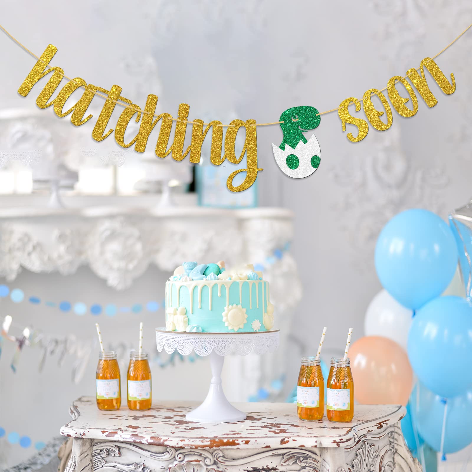 Dalaber Hatching Soon Banner, Dinosaur Baby Shower Decorations for Boy, Dinosaur Party Supplies, Welcome Baby Banner, Kids 1st Birthday Party Supplies