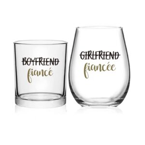 dazlute engagement gifts for couples, boyfriend and girlfriend wine and whiskey glass gifts set，wedding gifts valentine’s day gifts bridal shower gifts for mr mrs him her bride groom fiance fiancee