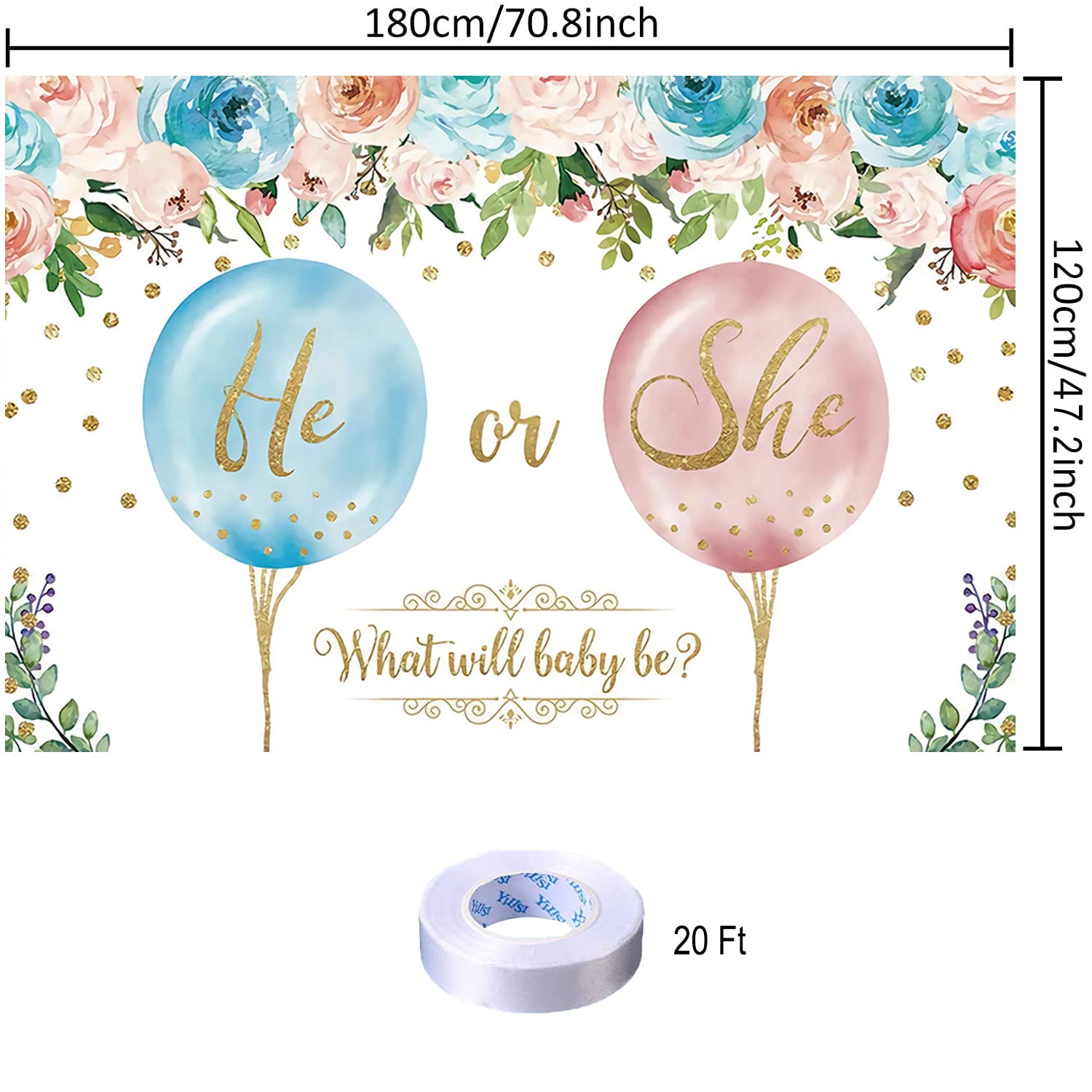 Baby Gender Reveal Party Decoration Baby Shower Backdrop Photo Background Banner Poster for Baby Gender Reveal Party Decorations Party Supplies 70.8 x 47.2 Inch