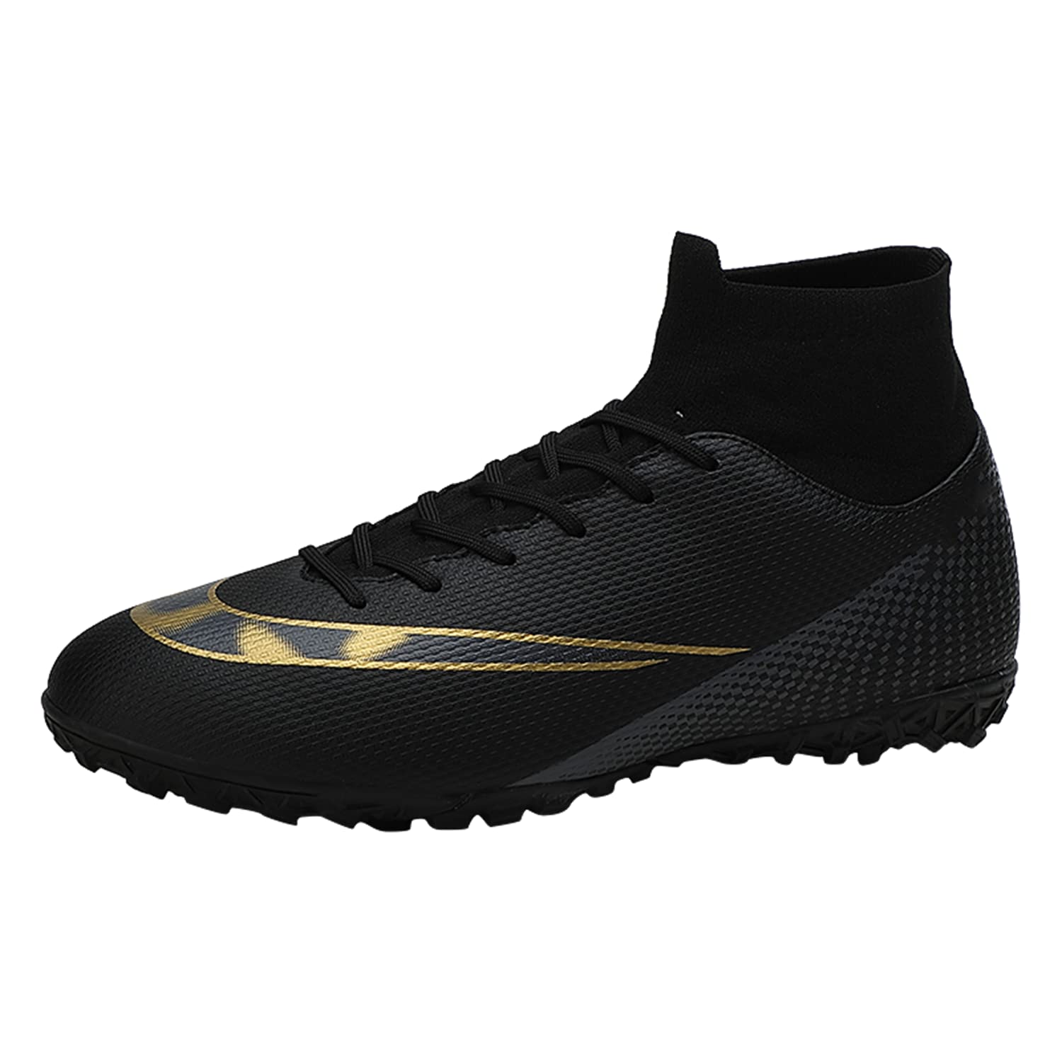 DRESER Competitive Unisex Soccer Shoes Men Women Indoor Outdoor Football Boots Athletic Turf Mundial Team Cleat Running Sports Lightweight Breathable Anti-Skid Damping Shoes Black, 13.5 Women/12 Men