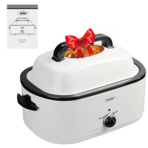 roaster oven, 24 qt electric roaster oven with viewing lid, sunvivi turkey roaster with unique defrost/warm function, large roaster with with removable pan & rack, stainless steel, white