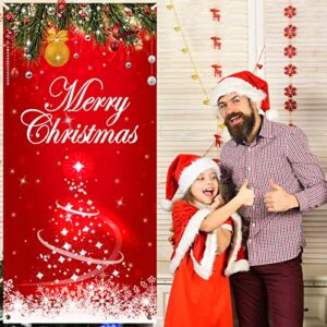 Merry Christmas Backdrop Banner - Red Door Decorations for Xmas Photo Booth Prop