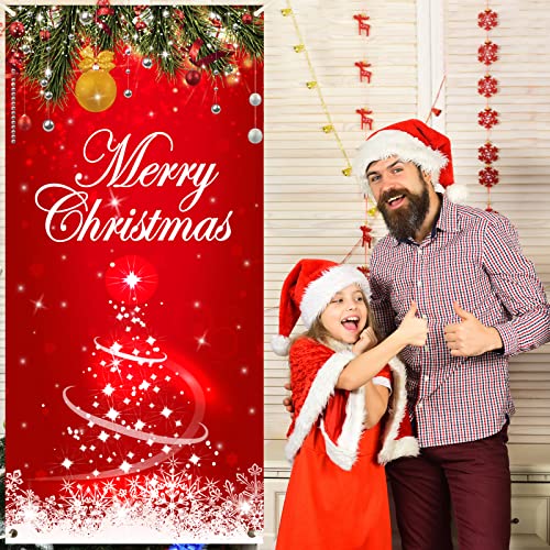 Merry Christmas Backdrop Banner - Red Door Decorations for Xmas Photo Booth Prop