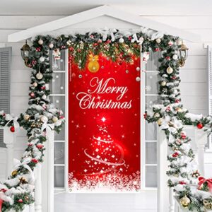 Merry Christmas Backdrop Banner - Red Door Decorations for Xmas Photo Booth Prop