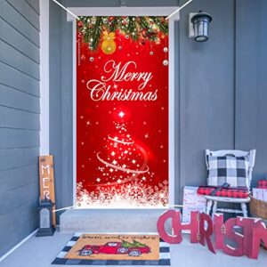 Merry Christmas Backdrop Banner - Red Door Decorations for Xmas Photo Booth Prop